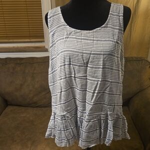 beachlunchlounge Blue and White Striped Ruffle Blouse Size XL